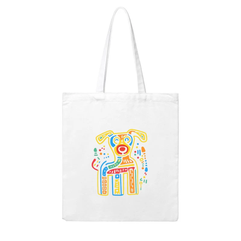 Colorful Abstract Dog Illustration in Modern Geometric Style Cotton Tote Bag