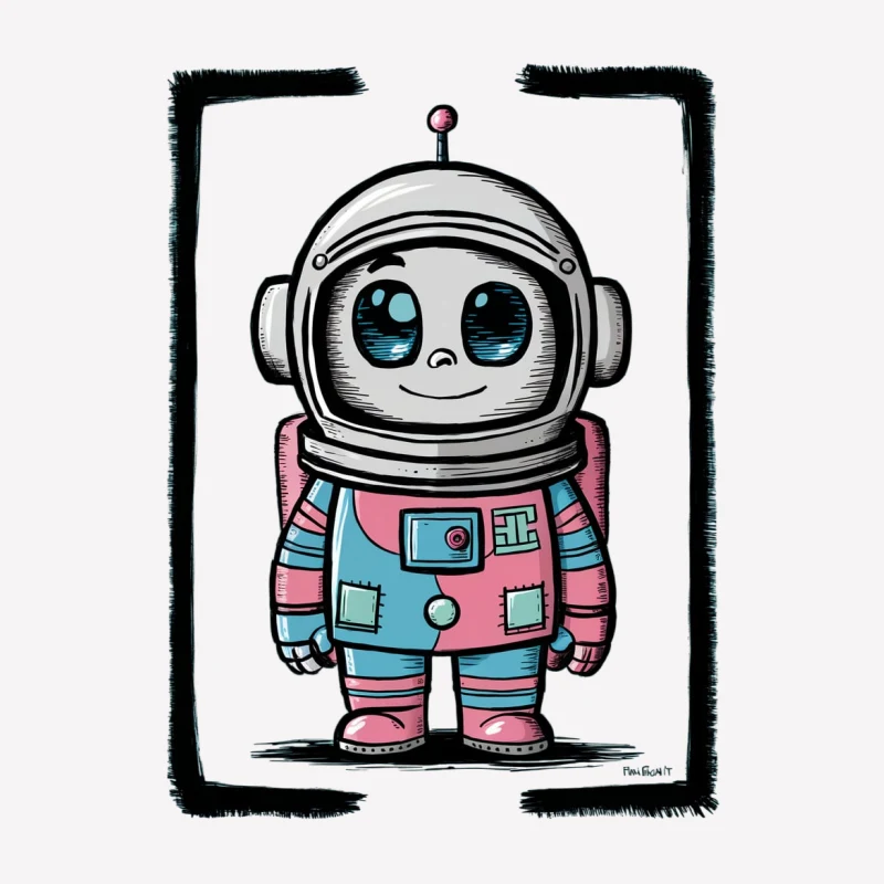 stronaut cartoon cute space suit big eyes colorful illustration childlike Female T-Shirt