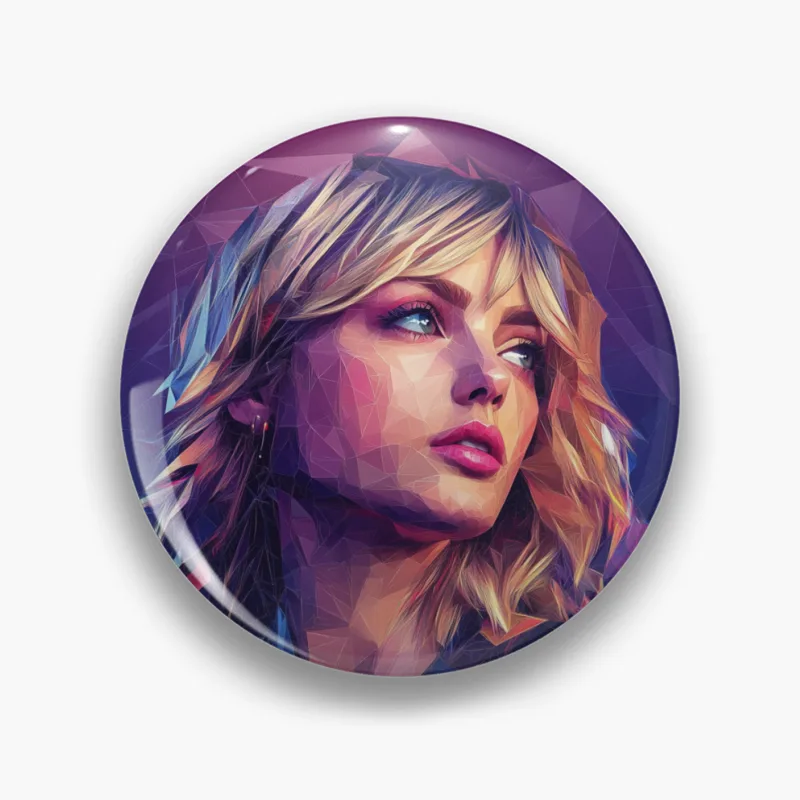 Vibrant Polygonal Portrait: Modern Pop Art Fusion Pin