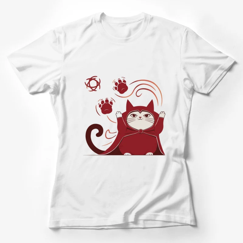 cat cartoon costume ninja paw prints red cute whimsical Female T-Shirt