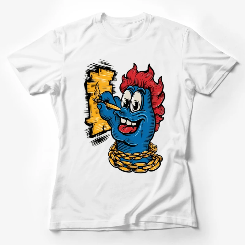 cartoon character graffiti art blue monster red hair gold chain street art urban illustration Female T-Shirt