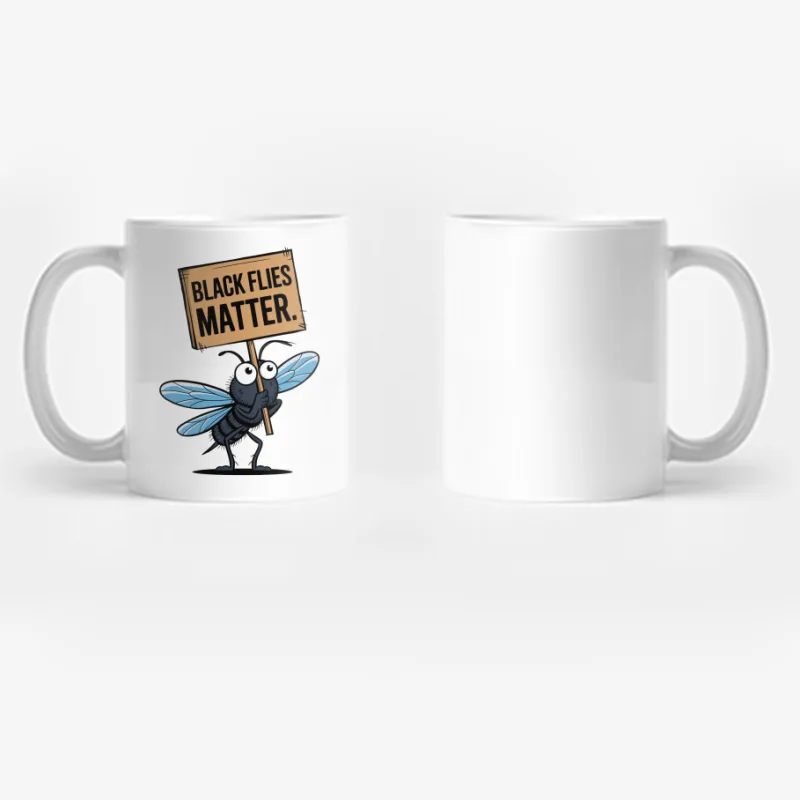 Cartoon Fly Holding "Black Flies Matter" Protest Sign Coffee Mug