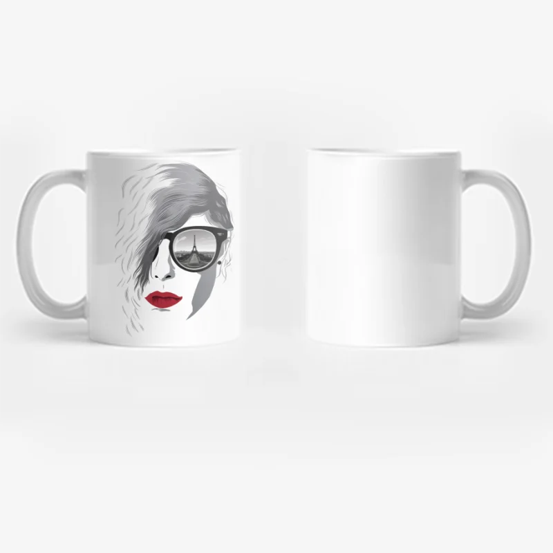 Parisian Chic: Stylized Portrait with Eiffel Tower Reflection Coffee Mug