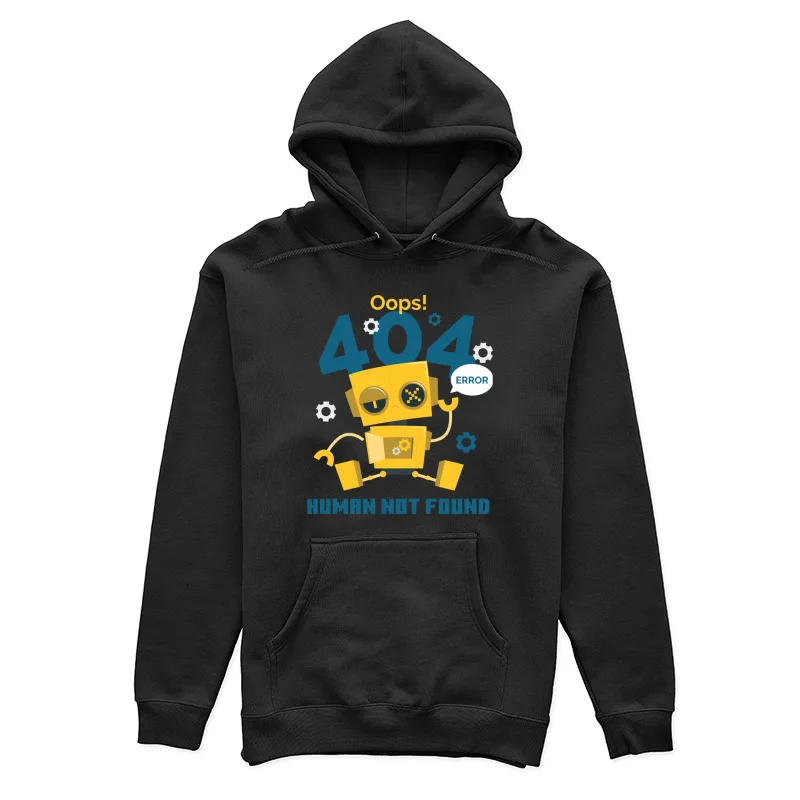 Cute 404 Error Robot: "Human Not Found" Tech Humor Illustration Female Pullover Hoodie