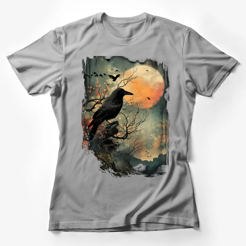 raven halloween spooky moon bats autumn gothic nature Female T-Shirt