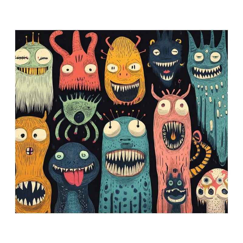 Whimsical Parade of Colorful Cartoon Monsters Tapestry