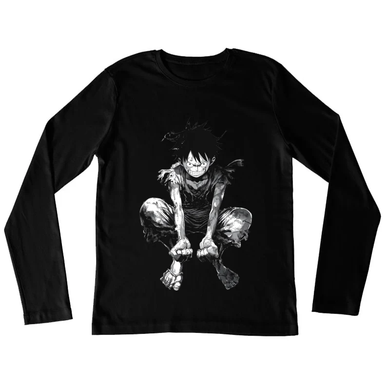 Gritty Manga Hero: Resilient Warrior in Tattered Garb Female Long Sleeve T-Shirt