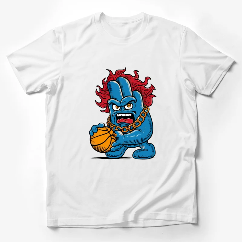 cartoon character monster basketball flames chain blue creature angry illustration Male T-Shirt