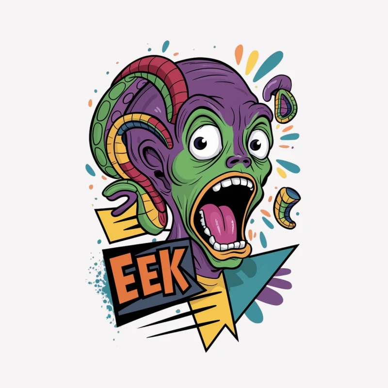 cartoon monster colorful eek expression surprised pop art illustration Male T-Shirt