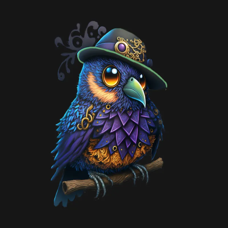 Bird fantasy steampunk colorful owl hat artwork Female T-Shirt