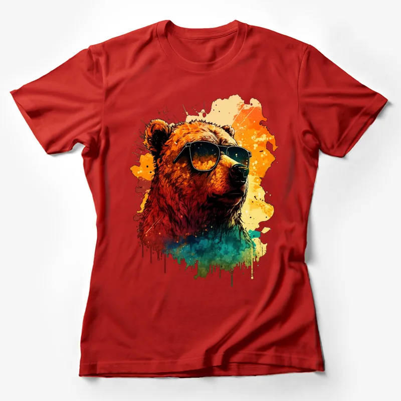 Bear sunglasses art watercolor splash colorful animal Female T-Shirt