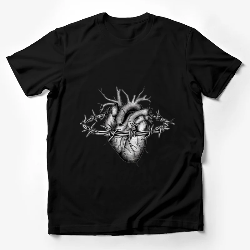 heart barbed wire anatomy pain suffering restriction dark medical Male T-Shirt