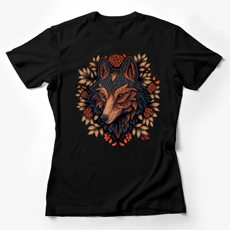 Wolf illustration floral nature-inspired wildlife art Female T-Shirt