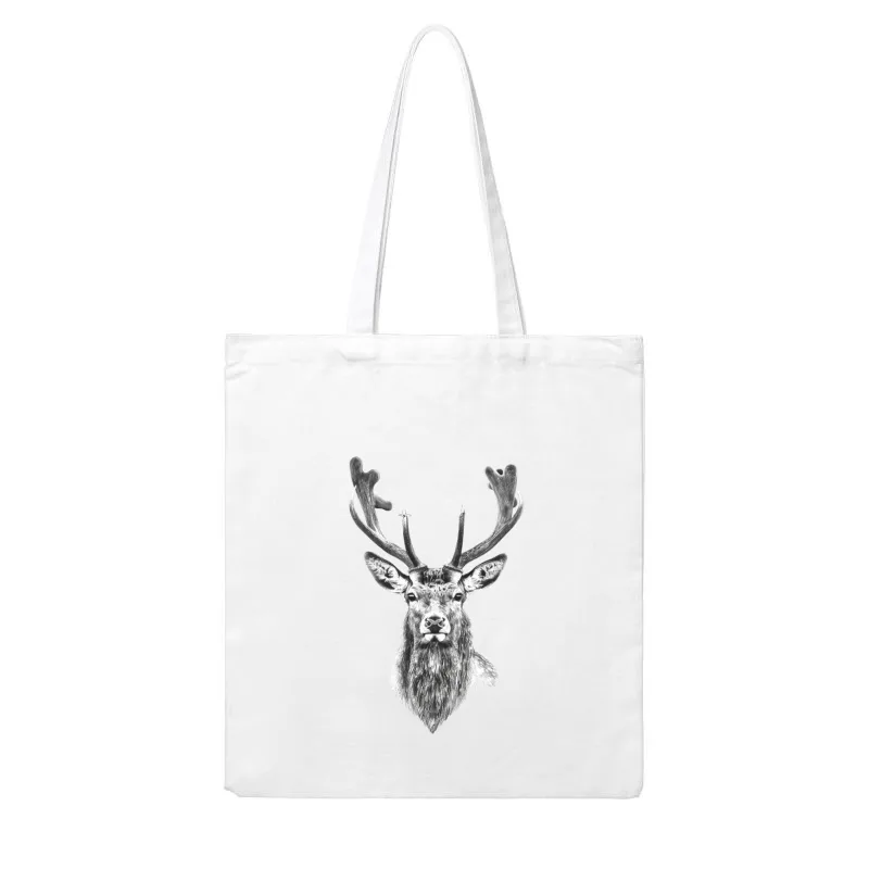 Majestic Deer Portrait: Wildlife Sketch in Black and White Cotton Tote Bag