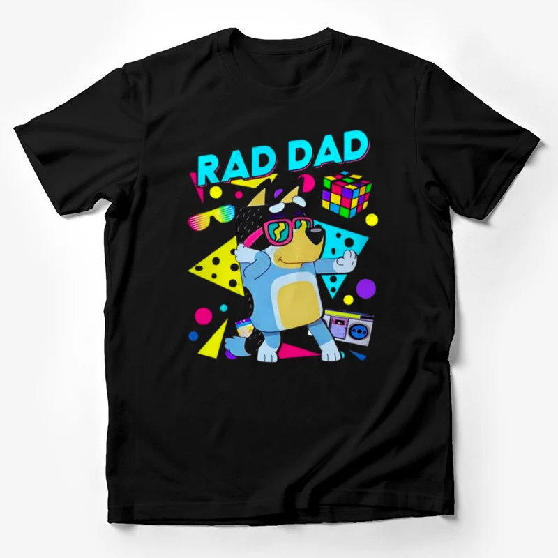 rad dad cartoon dog 80s style colorful Rubik's cube sunglasses retro fun Male T-Shirt