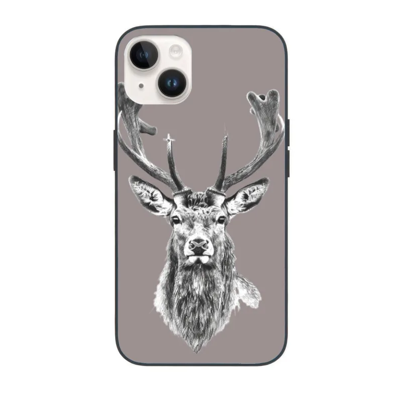 Majestic Deer Portrait: Wildlife Sketch in Black and White iPhone Case