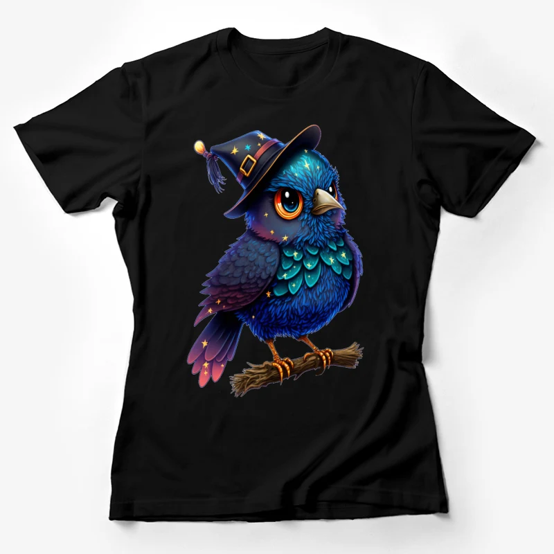 Bird owl magical fantasy witch hat colorful illustration whimsical Female T-Shirt