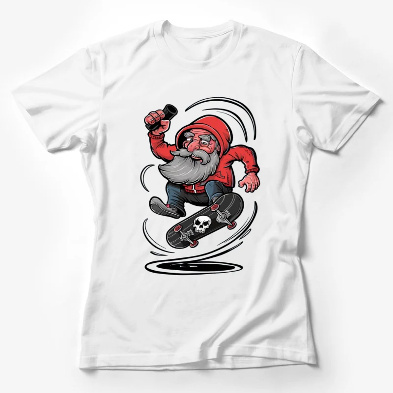 nome skateboard cartoon character beard red outfit skull design action pose Female T-Shirt