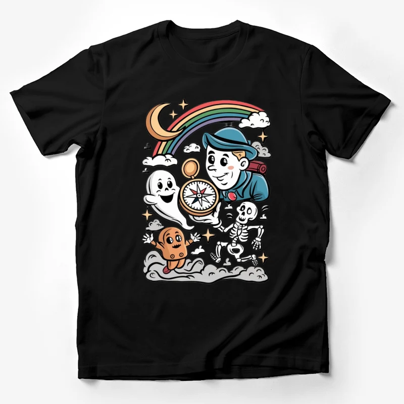 cartoon adventure fantasy compass ghost skeleton rainbow campin Male T-Shirt