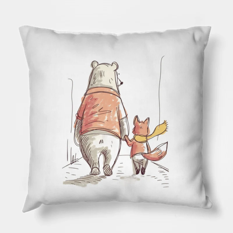 Classic Winnie the Pooh and Piglet Illustration: A Walk of Friendship Throw Pillow