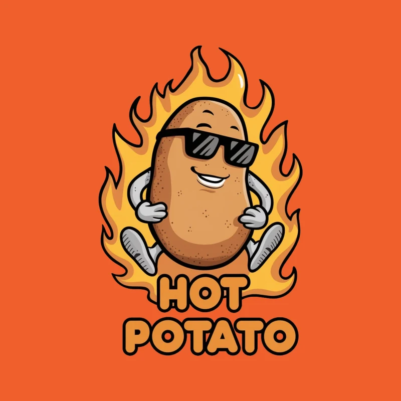 cartoon potato sunglasses flames hot potato food character pun humor Male T-Shirt