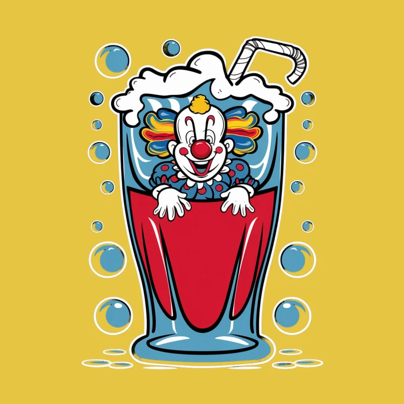 clown soda glass cartoon bubbles colorful drink illustration whimsical Male T-Shirt