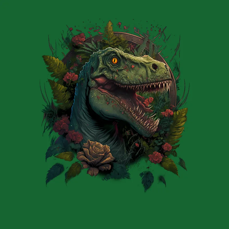 dinosaur velociraptor jurassic flowers nature illustration ar Male T-Shirt