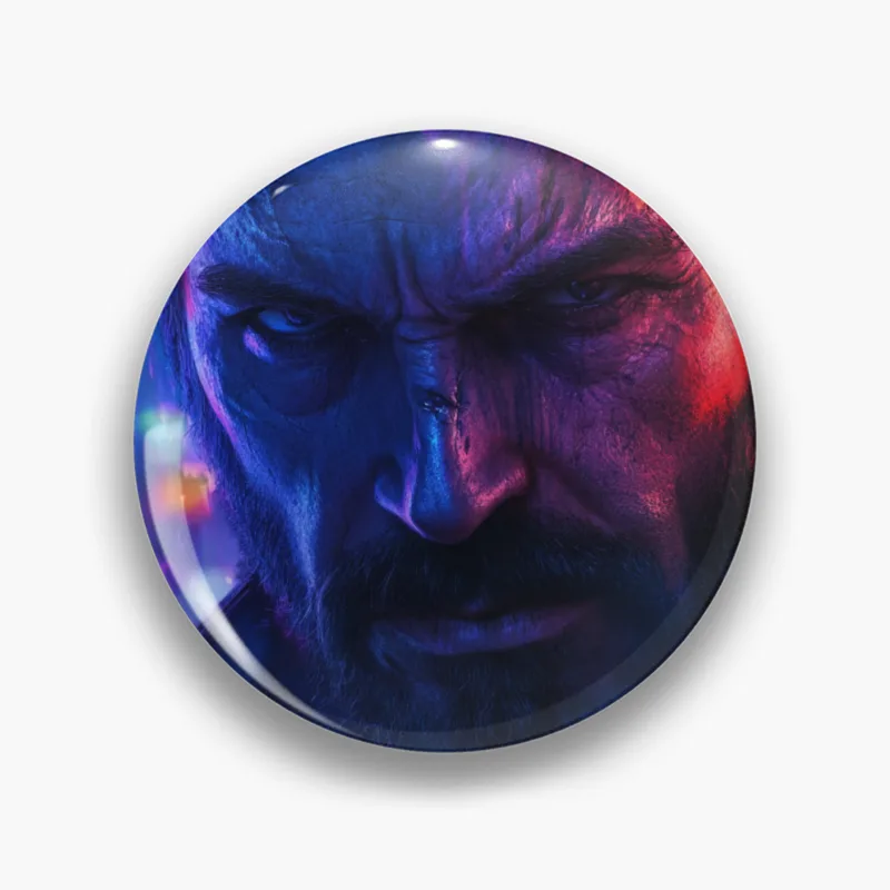 Intense Cyberpunk Portrait in Neon-Lit Futuristic World Pin