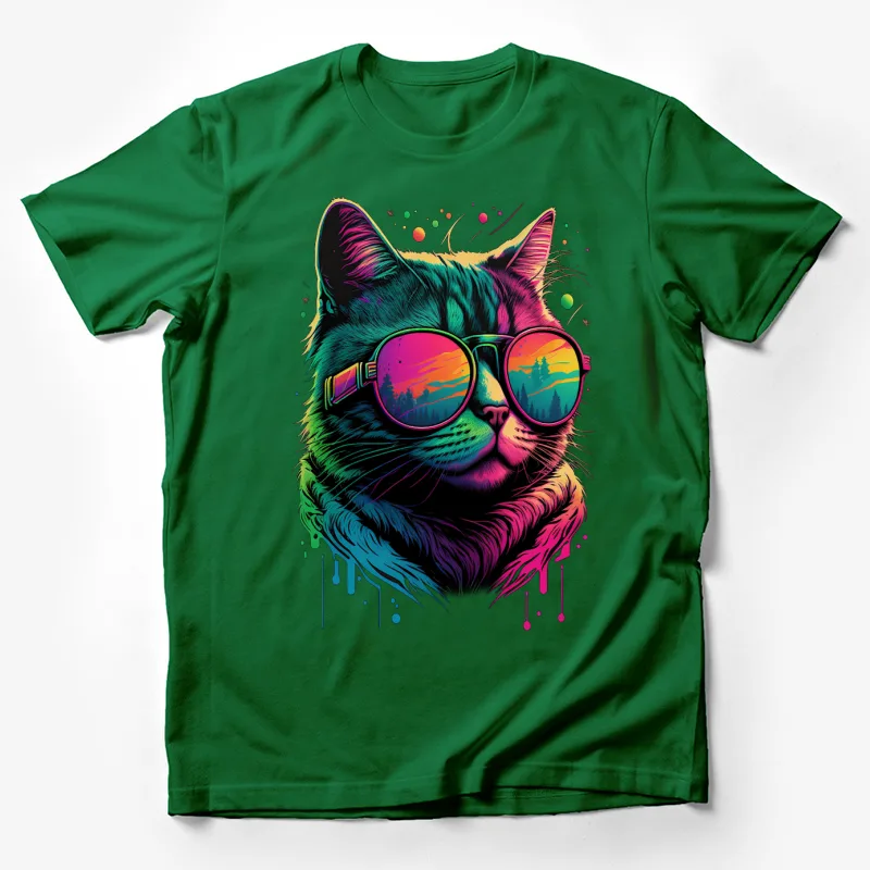 Cat sunglasses colorful abstract psychedelic cool artwork Male T-Shirt