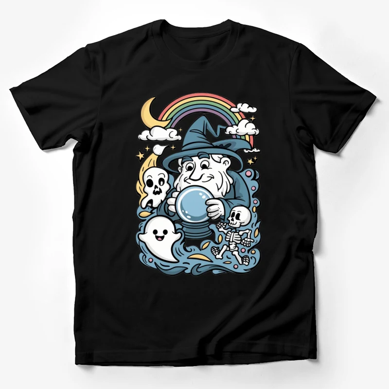 wizard crystal ball rainbow ghost skeleton moon cartoon magical Male T-Shirt