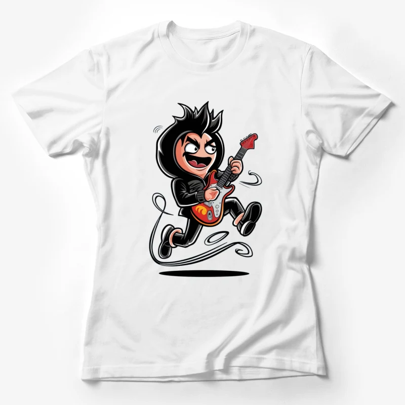 cartoon character electric guitar rock musician jumping energetic animated comic style music Female T-Shirt