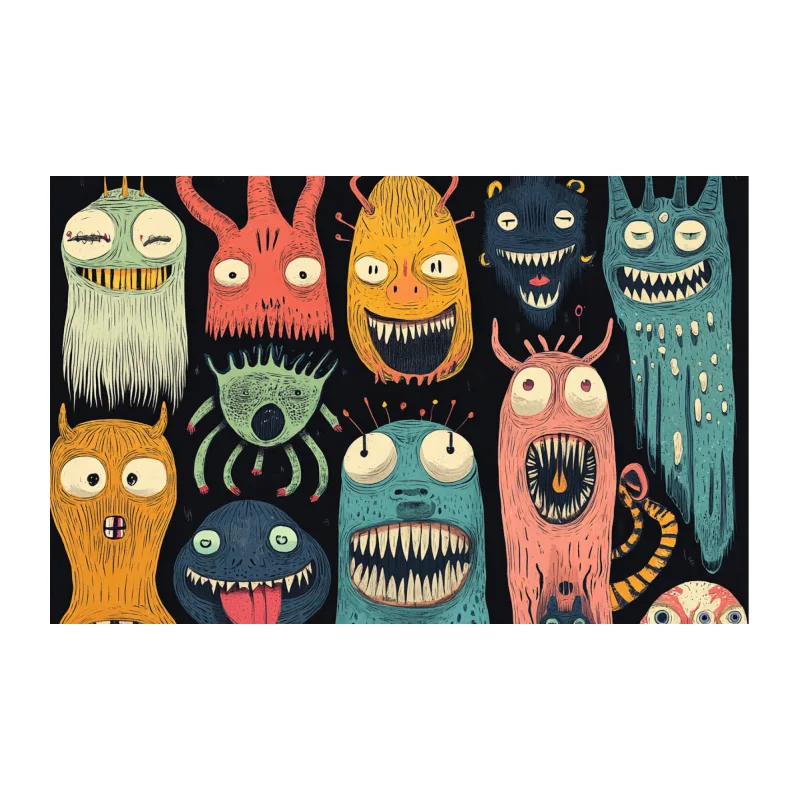 Whimsical Parade of Colorful Cartoon Monsters Travel Mug