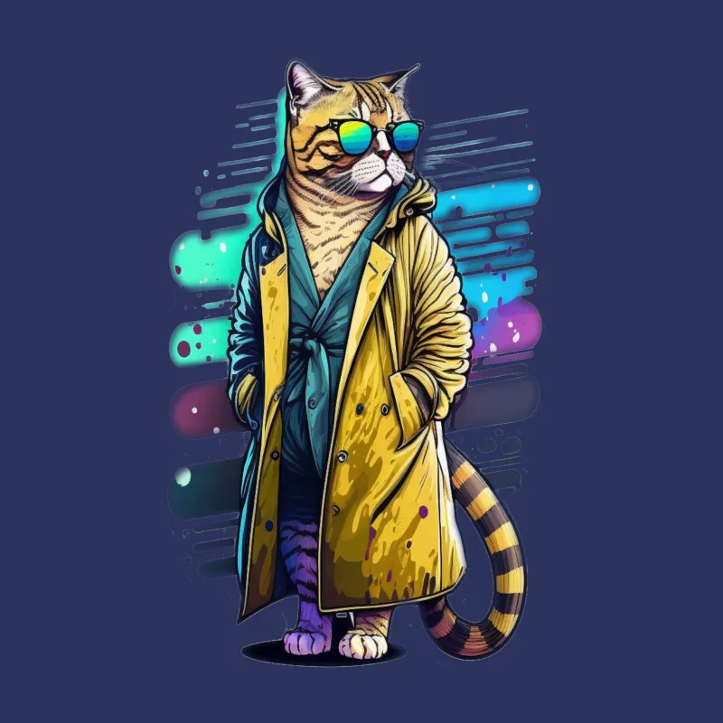 Cat sunglasses trench coat cool stylish anthropomorphic colorful illustration Female T-Shirt