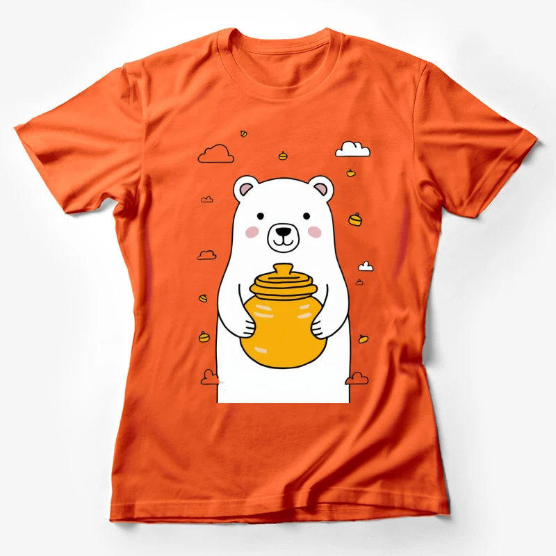 cartoon bear honey pot cute illustration clouds bees kawaii style simple drawing white bear Female T-Shirt