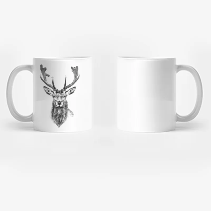 Majestic Deer Portrait: Wildlife Sketch in Black and White Coffee Mug