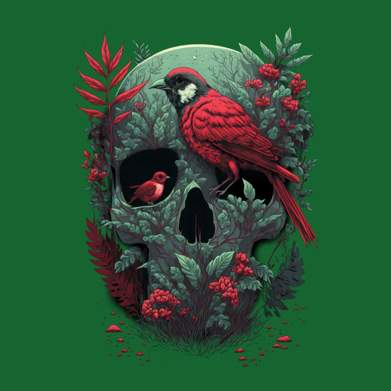 Skull bird nature gothic red cardinal Male T-Shirt