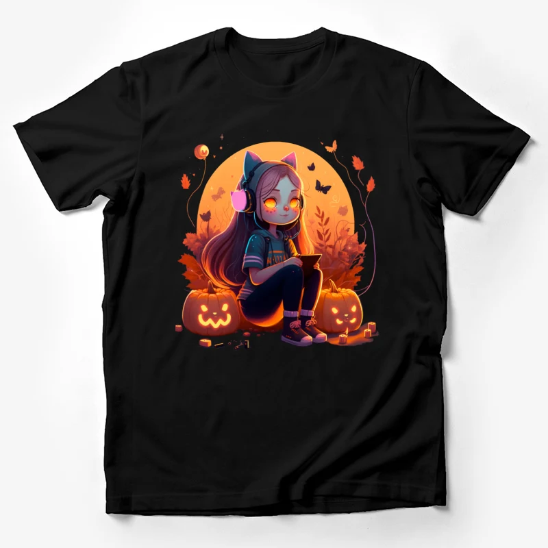 Halloween anime style pumpkins headphones cute Male T-Shirt