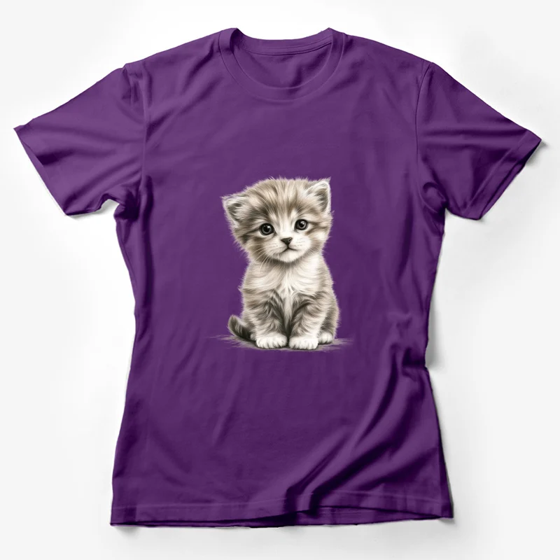 kitten cute fluffy pet adorable feline portrait drawin Female T-Shirt