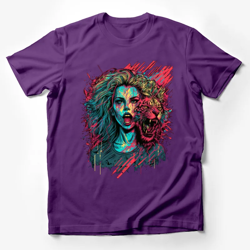 Portrait woman and tiger surreal abstract graffiti style vibrant colors Male T-Shirt