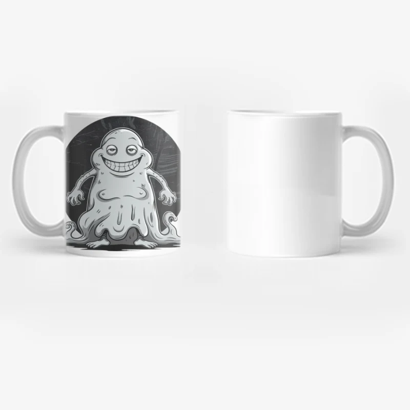 Creepy Smiling Ghost Blob: Black and White Cartoon Illustration Coffee Mug