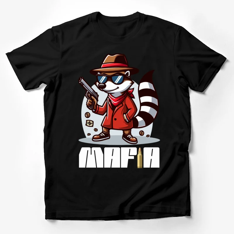 cartoon raccoon detective gun sunglasses hat anthropomorphic bulle Male T-Shirt