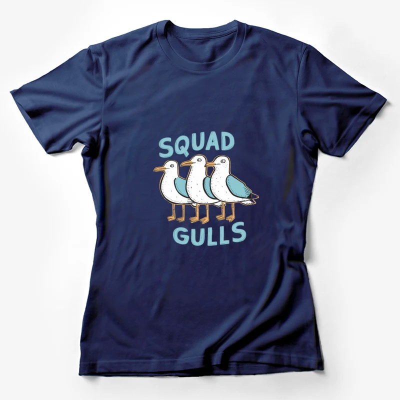 seagulls cartoon illustration birds squad text humor beach Female T-Shirt