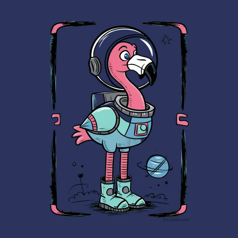 flamingo astronaut cartoon space whimsical illustration colorful funny Male T-Shirt