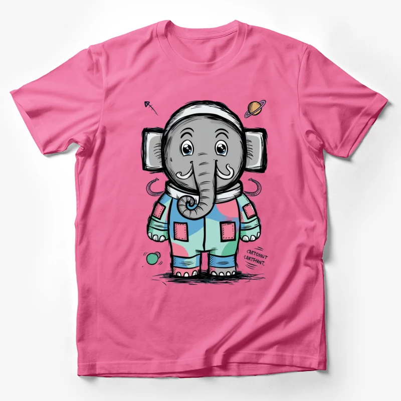 cartoon elephant astronaut space suit cute colorful whimsical children's illustration Male T-Shirt