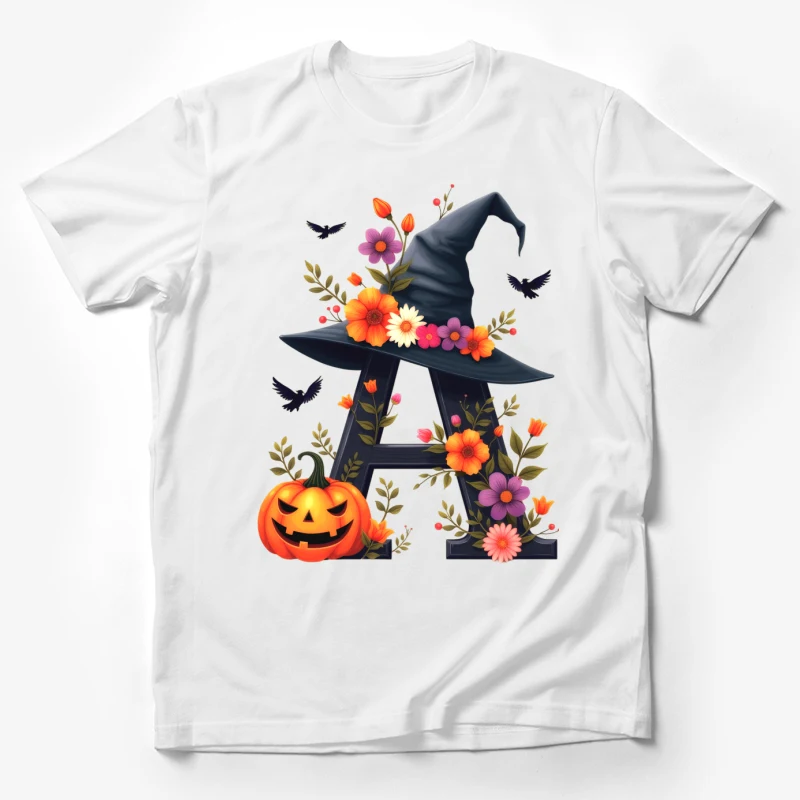 Halloween witch hat jack-o-lantern flowers birds autumn decorative festive Male T-Shirt