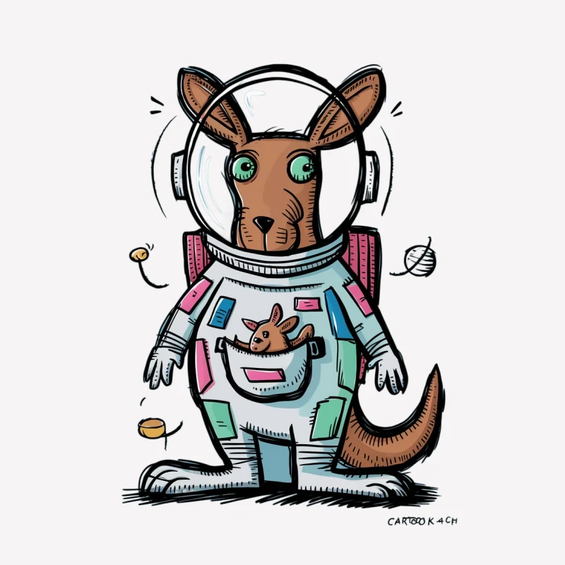 cartoon kangaroo astronaut spacesuit cute whimsical space exploration illustration Female T-Shirt