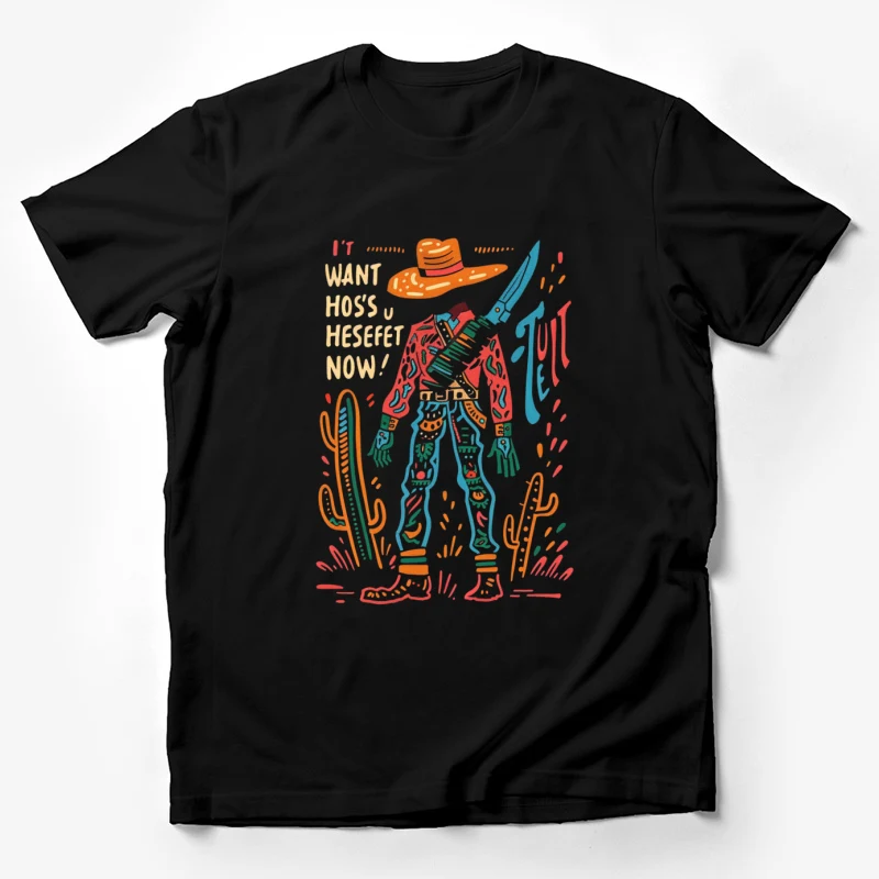 illustration cowboy western cactus colorful typography abstract ar Male T-Shirt