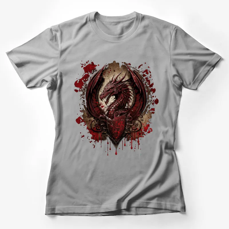 Dragon fantasy blood gothic dark mythical creature medieval Female T-Shirt