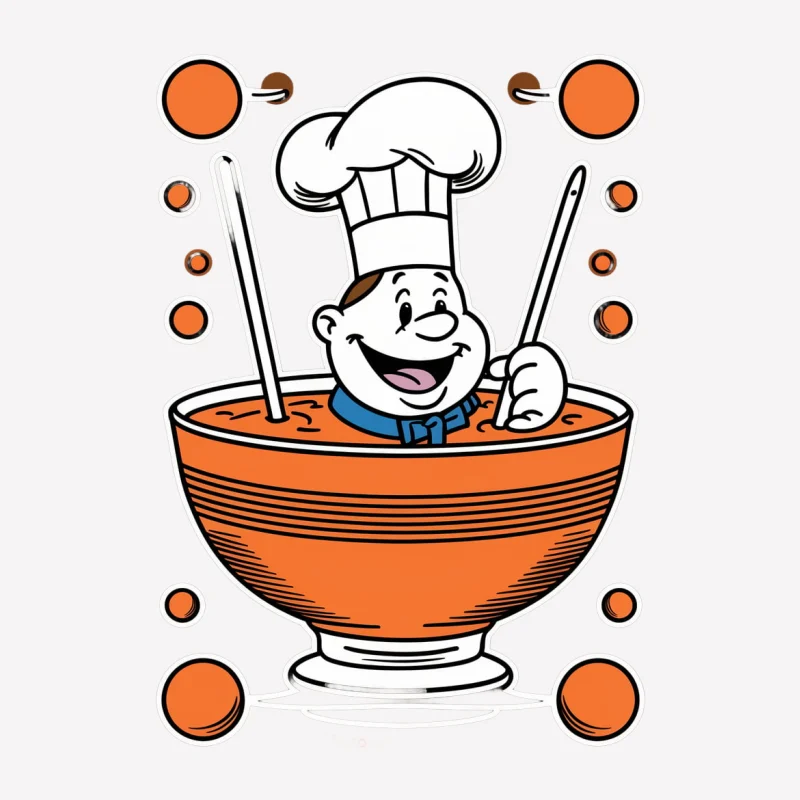 cartoon chef cooking bowl kitchen utensils soup orange culinary mascot cheerful character chef's h Female T-Shirt