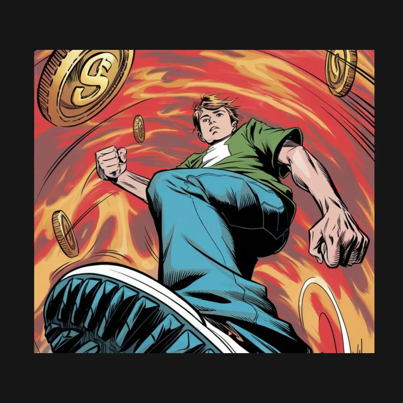 Dynamic Superhero Leaps Through Swirling Coins Mouse Pad